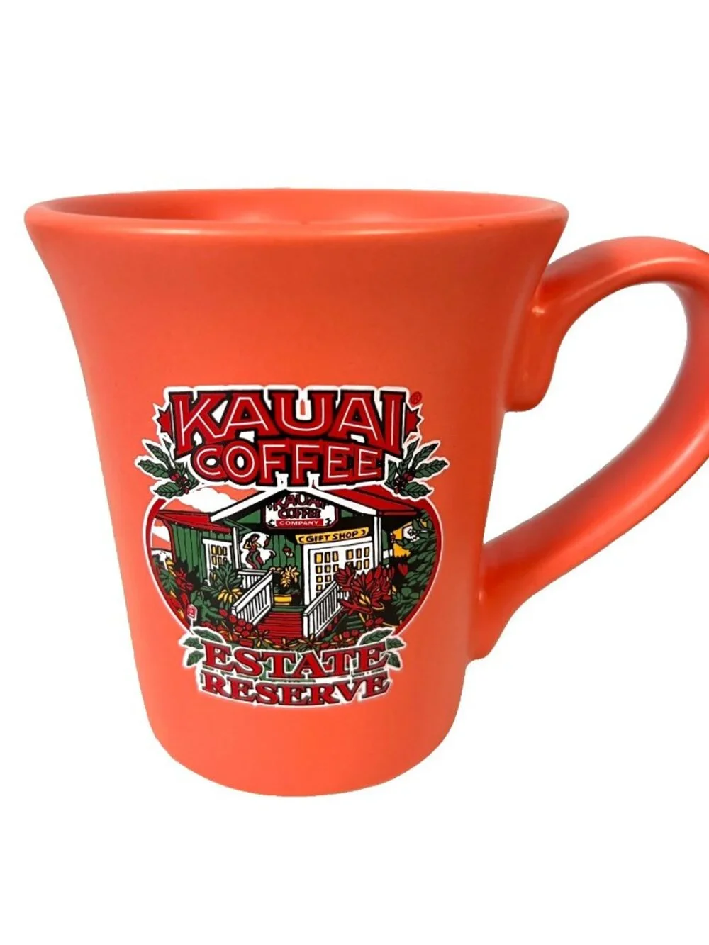 Kauai Coffee Estate Reserve 2 Coffee Mug Lot Heavy Satin Orange Sage Hawaii